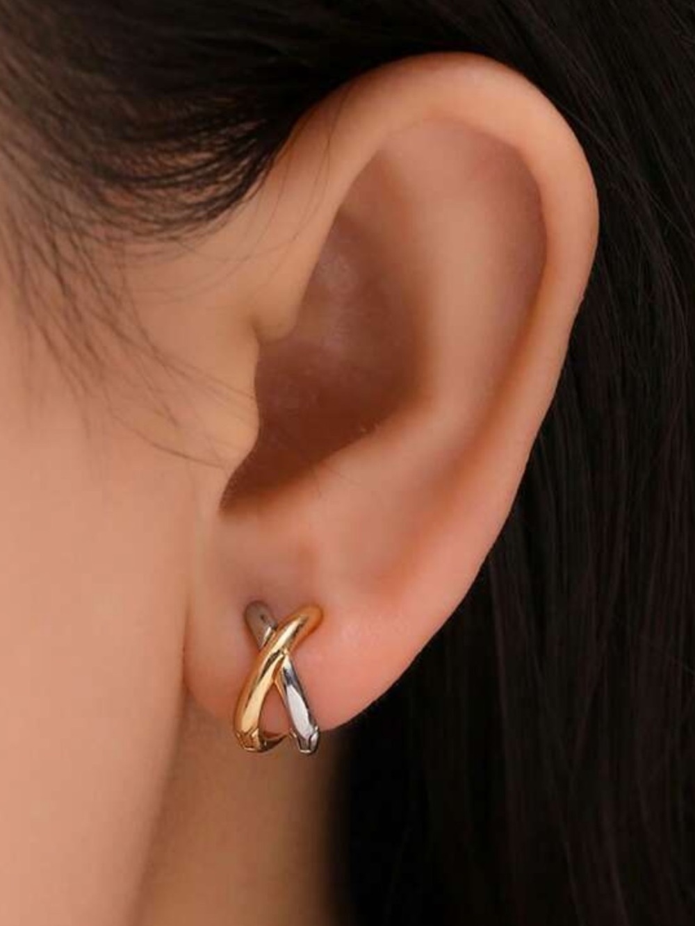 Two-Tone Gold & Silver copper  Twist Hoop Earrings - Women Jewelry R 580